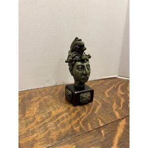 Vintage Statue of the Cabeza De Palenque Mayan Aztec Head Bust 6.75"